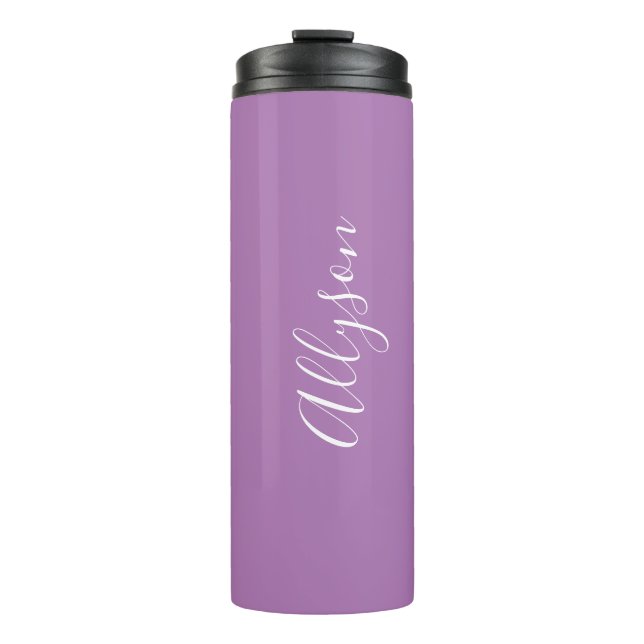 Garrafa Térmica Personalizar Nome White Script Vertical, Lavanda (Frente)