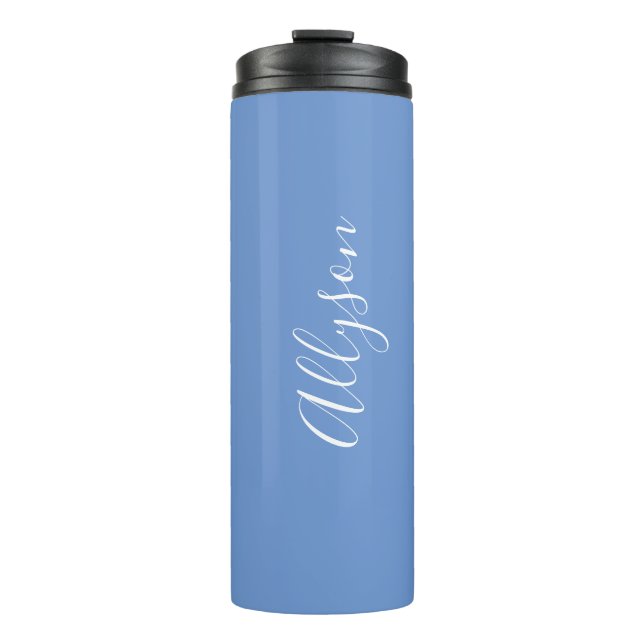 Garrafa Térmica Personalizar Script Branco Vertical, Azul (Frente)