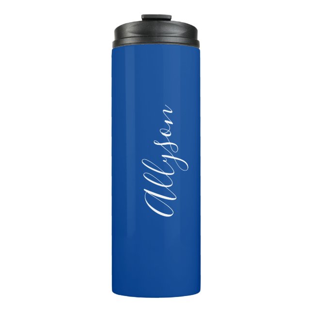 Garrafa Térmica Personalizar Script Branco Vertical, Azul Profundo (Frente)