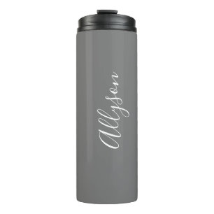 Garrafa Térmica Personalizar Script Branco Vertical, Cinza