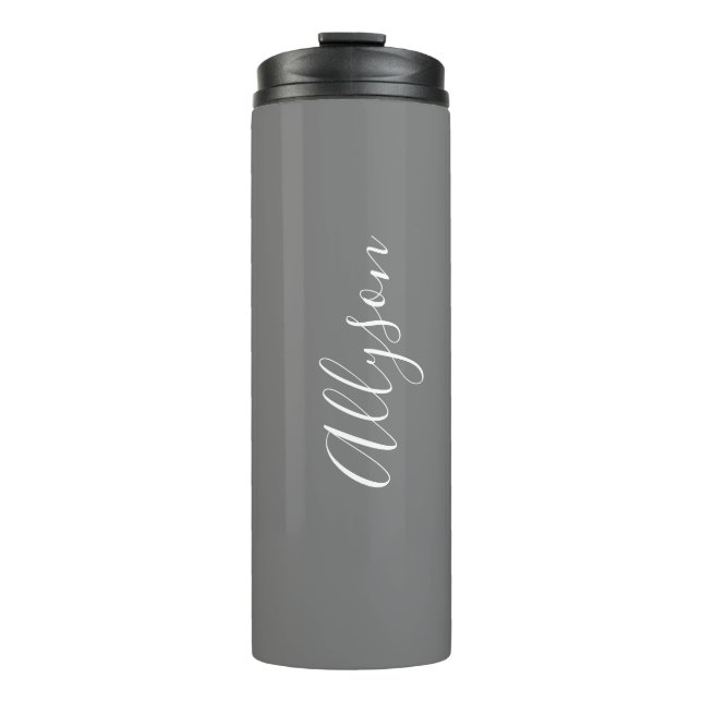 Garrafa Térmica Personalizar Script Branco Vertical, Cinza (Frente)