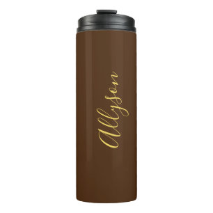 Garrafa Térmica Personalizar Script Dourado de Nome Vertical, Choc