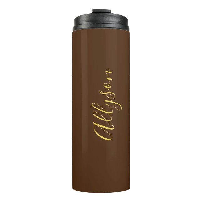 Garrafa Térmica Personalizar Script Dourado de Nome Vertical, Choc (Frente)