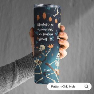 Garrafa Térmica Personalizar Texto Engraçado de Dança do Esqueleto