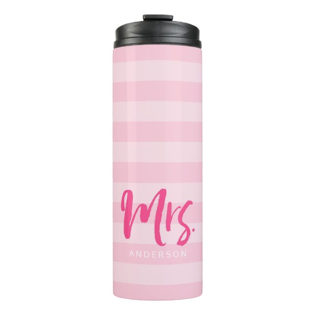 Garrafa Térmica Personalize com o nome Sra. Preppy Pink Stripes (Frente)