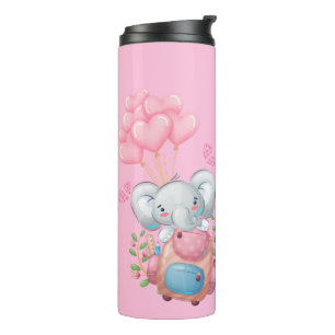 Garrafa Térmica Personalize   Elefante Rosa Fofo