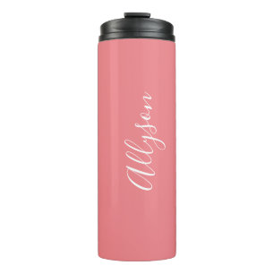 Garrafa Térmica Personalize Nome Roteiro Branco Vertical, Coral