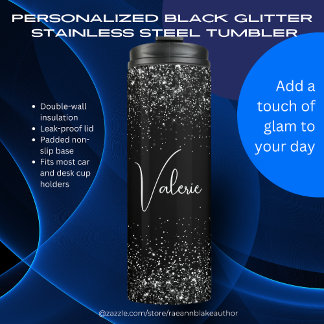 Garrafa Térmica Personalized Black Glitter Stainless Steel