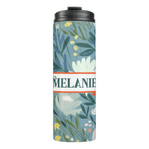 Garrafa Térmica Personalized Blue and White Floral Patterned