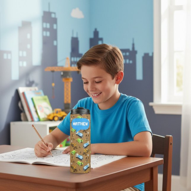 Garrafa Térmica Personalized Construction Vehicles & Workers  (Criador carregado)