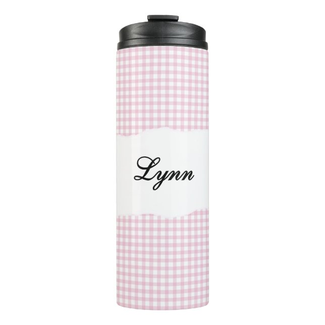 Garrafa Térmica Personalized Name Pink Gingham Pattern (Frente)