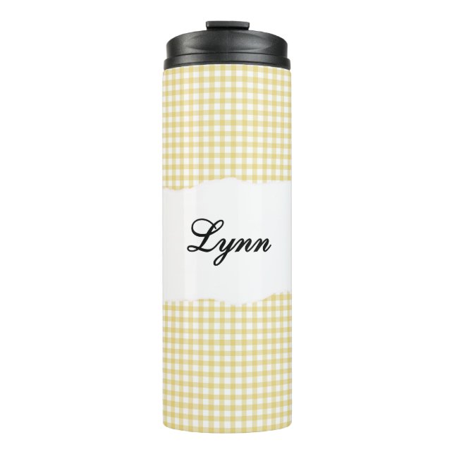 Garrafa Térmica Personalized Name yellow Gingham Pattern (Frente)