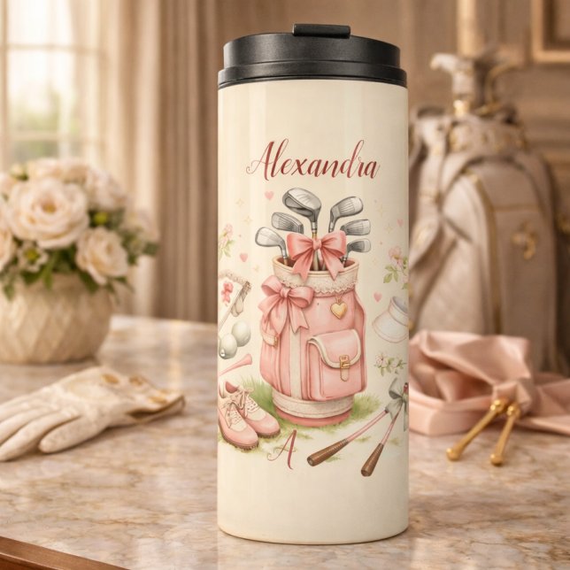 Garrafa Térmica Personalized Pink Coquette Golf Monogram (Criador carregado)