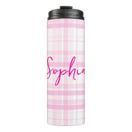Garrafa Térmica Personalized Pink Plaid Thermal Tumbler with Name 