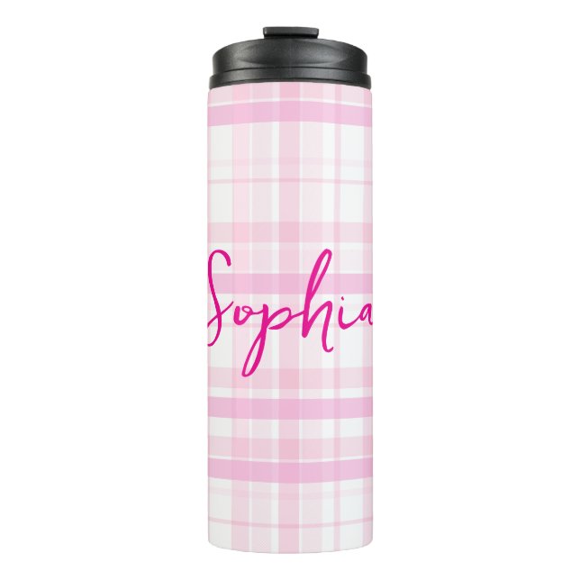Garrafa Térmica Personalized Pink Plaid Thermal Tumbler with Name  (Frente)