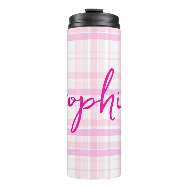Garrafa Térmica Personalized Pink Plaid Thermal Tumbler with Name  (Frente)