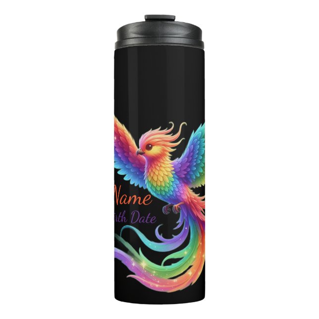 Garrafa Térmica Personalized Rainbow Phoenix Name Birthdate Gift (Frente)