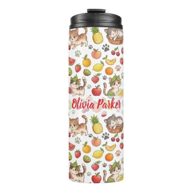 Garrafa Térmica Personalized Whimsical Cats & Summer Fruit (Frente)