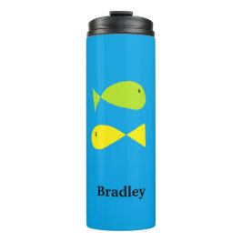 Garrafa Térmica Pescadas verdes e amarelas em azul