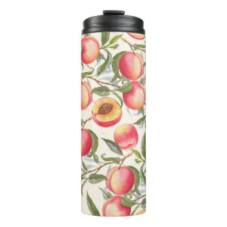Garrafa Térmica Pêssegos de aquarela, padrão floral sem costura.