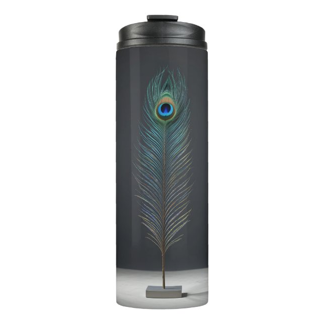 Garrafa Térmica Peste de Peacock Elegante em Fundo Escuro (Frente)