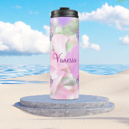 Garrafa Térmica Pétalas Rosa E Roxas Personalizadas