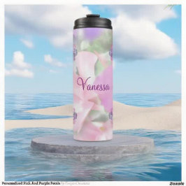 Garrafa Térmica Pétalas Rosa E Roxas Personalizadas