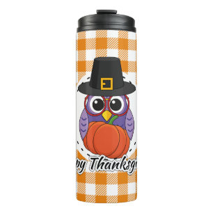 Garrafa Térmica Pilgrim Owl em Orange Xadrez - Feliz Ação de Graça