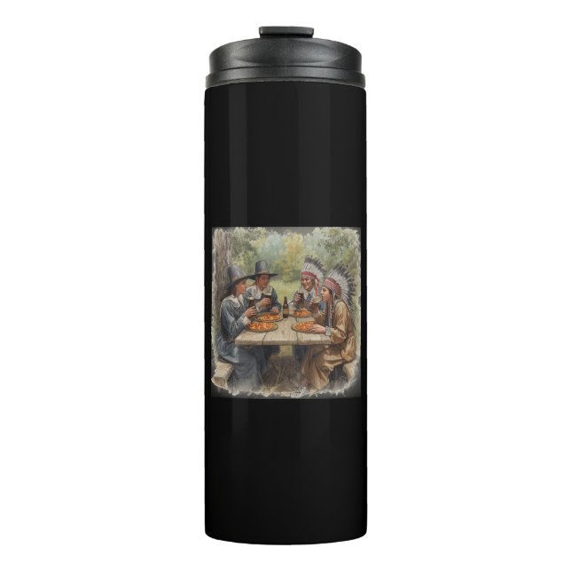 Garrafa Térmica Pilgrims and Indians Pepperoni Pizza Dark Beer (Frente)