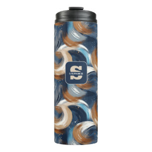 Garrafa Térmica Pincéis de Abstrato em azul, branco e castanho