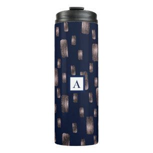 Garrafa Térmica Pincel Moderno Rosa Dourado e Azul Marinho Brilho