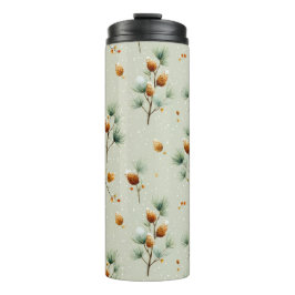 Garrafa Térmica Pinecones de inverno e Ramificações de Neve