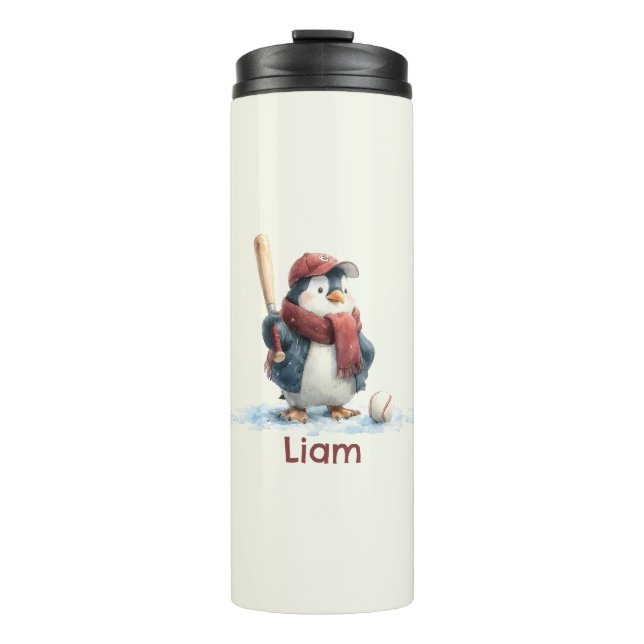 Garrafa Térmica Pinguim de Baseball de Inverno Personalizado para  (Frente)