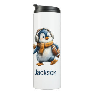 Garrafa Térmica Pinguim de Futebol de Inverno Personalizado para C
