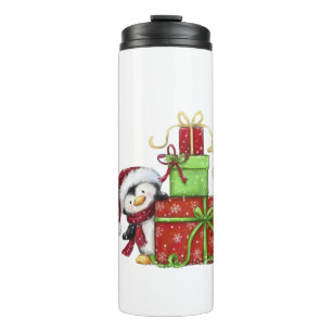 Garrafa Térmica Pinguim de Natal com presentes - Decoração Festiva