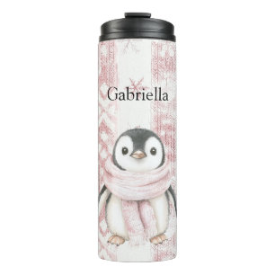 Garrafa Térmica Pinguim Rosa Flocos de Neve Natal