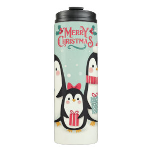 Garrafa Térmica Pinguins de neve de Natal feliz