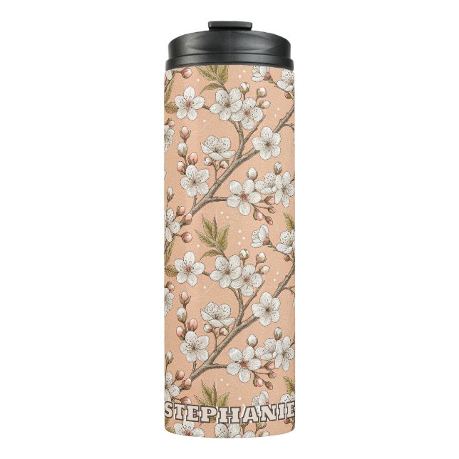 Garrafa Térmica Pink Cherry Blossom Sakura Padrão a Rosa (3) (Frente)