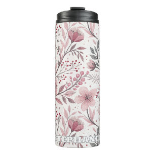 Garrafa Térmica Pink Cherry Blossom Sakura Pattern on White (3)