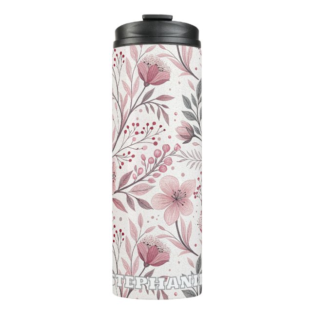 Garrafa Térmica Pink Cherry Blossom Sakura Pattern on White (3) (Frente)