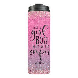 Garrafa Térmica Pink Glitter Girl Boss Name Building Empire