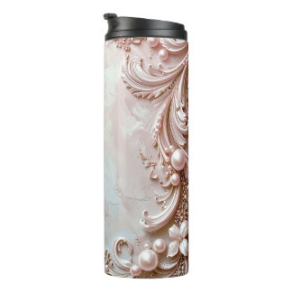 Garrafa Térmica Pink Ornate Pearl and Floral Thermal Tumbler