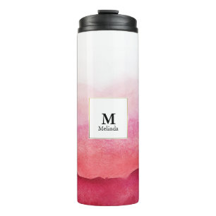 Garrafa Térmica Pink Watercolor Waves Monograma Tumbler
