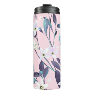 Garrafa Térmica Pintado à mão, com um elástico roxo elegante, flor