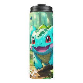 Garrafa Térmica Pintado Pokémon Bulbasaur perseguindo borboletas