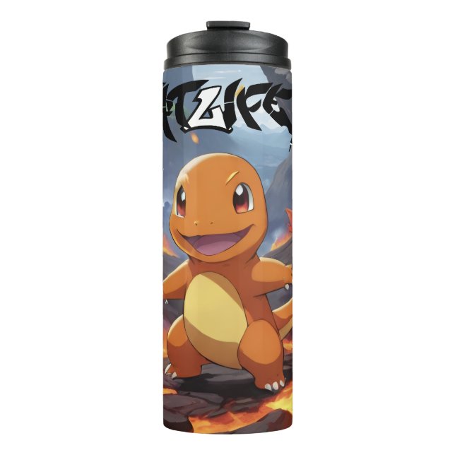 Garrafa Térmica Pintado Pokémon Charmander em Volcano (Frente)