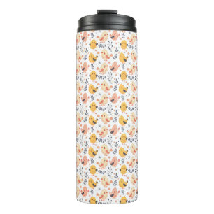 Garrafa Térmica Pintinhos Primavera e padrão floral bonitos