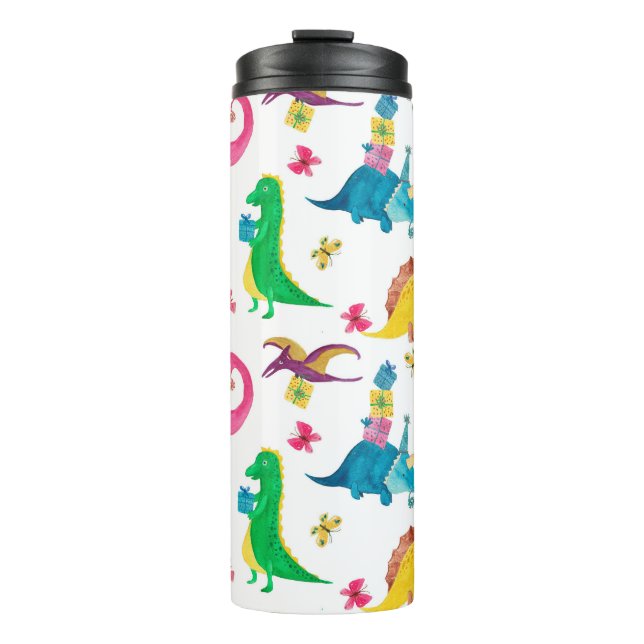 Garrafa Térmica Pintor de aquarelas com padrão uniforme com dinoss (Frente)