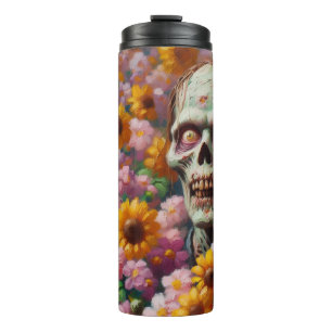 Garrafa Térmica Pintura a óleo de Zombie no Dia das Bruxas de Flor