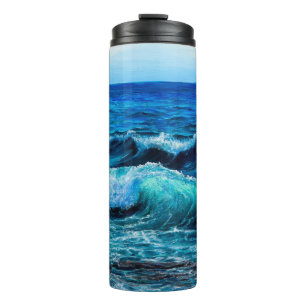Garrafa Térmica Pintura a óleo mostrando ondas no oceano ou no mar